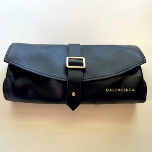 Balenciaga black soft sunglasses case / travel jewelry case